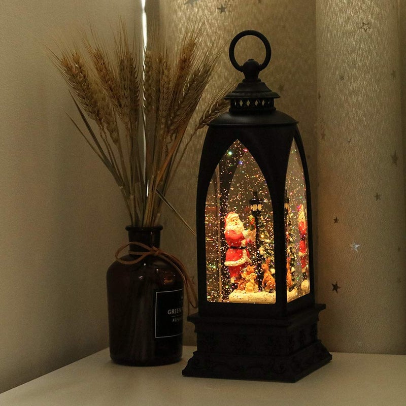 Eldnacele 12  Christmas Snow Globe Lantern Snowman with Music & Timer  USB Lined/Battery Operated Lighted Water Glittering Lantern for Christmas Festival Decoration Gifts - Santa - Image 4